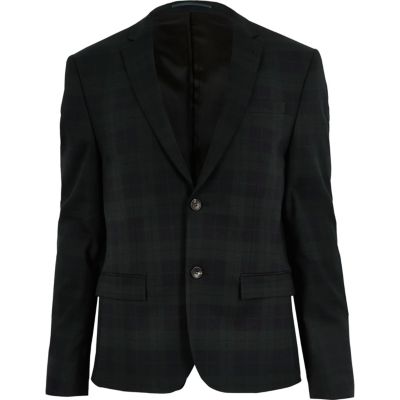 Green tartan skinny suit jacket